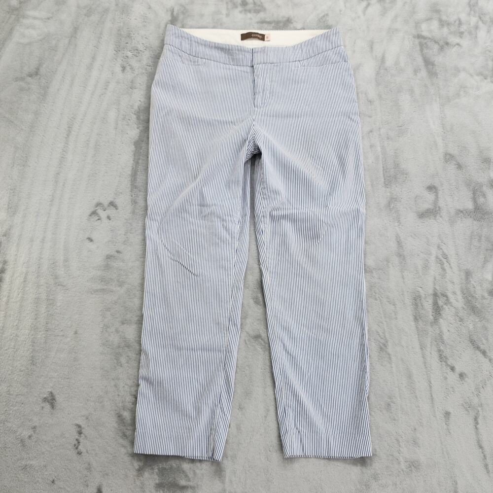 Crosby Pants Womens 8 Blue White Striped Madison Crop Mid Rise Preppy Coastal